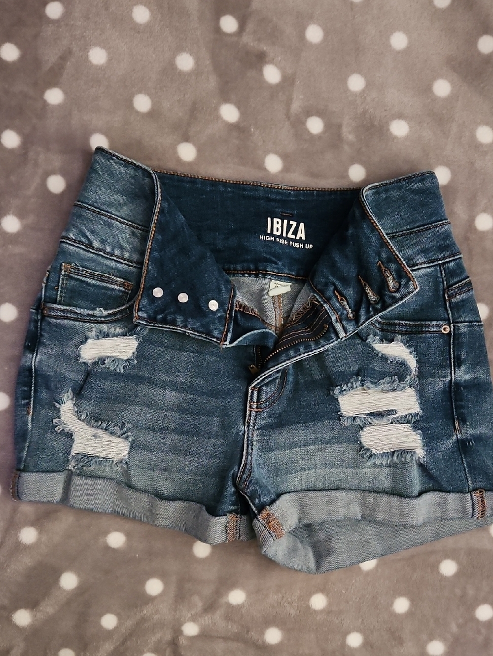 IBIZA High Rise Distressed Denim Shorts - Dark Blue